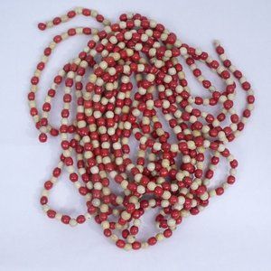 Wood Bead Garland Red and Natural 4 Strands 31 Feet